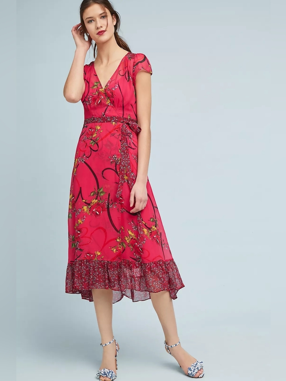 Anthropologie Maeve Valentine Floral Wrap Dress